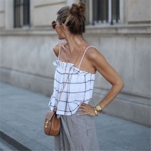Plaid Ruffled Boxy Tank Top Black and White